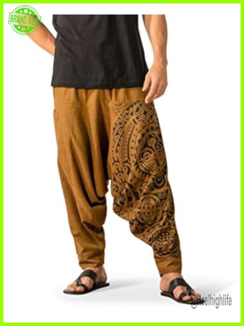 Men's Boho Harem Pants - Printed Yoga Baggy Pants with Elastic Waist &